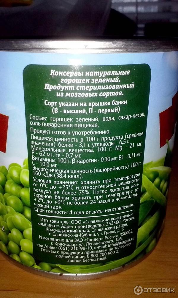 Зелёный консервированный горошек: польза и вред для организма, калорийность