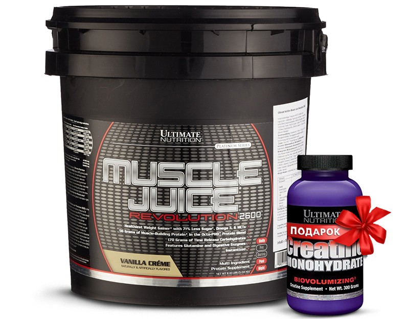 Muscle Juice Revolution 2600 - препарат высокой эффективности, выпускаемый американской фирмой Ultimate Nutrition На данном этапе он считается одним из наиболее популярных углеводно-белковых комплексов, которые способствуют набору мышечной массы