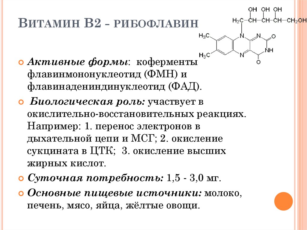 Витамин B2 Рибофлавин - описание витамина, пищевые источники, польза и вред, суточная потребность, использование