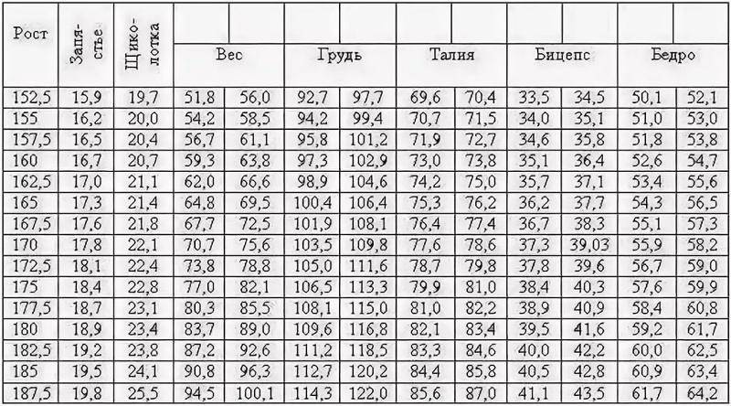 Идеальные пропорции в бодибилдинге, таблица пропорций для мужчин