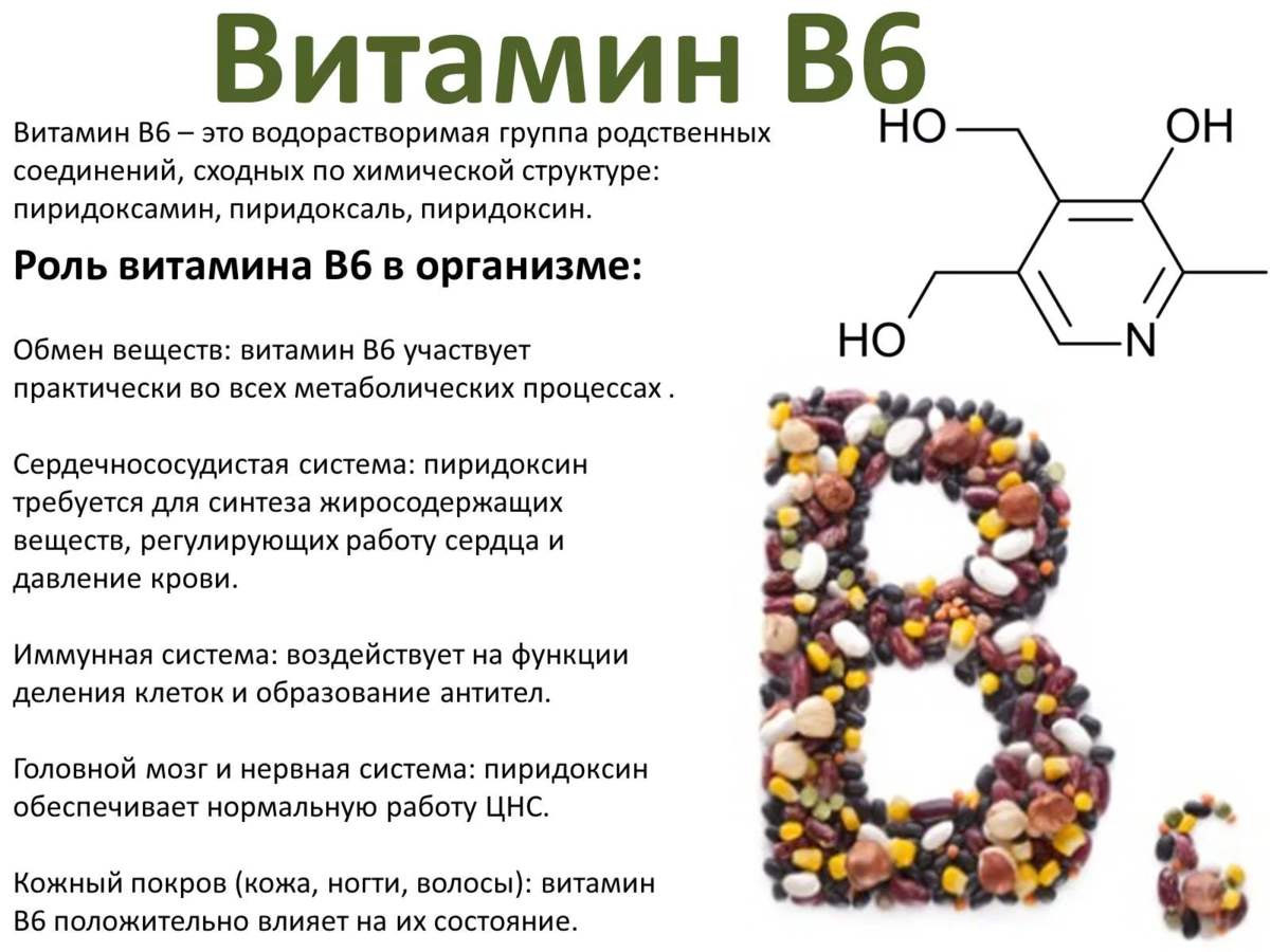 Витамин B6 Пиридоксин - описание витамина, пищевые источники, польза и вред, суточная потребность, использование