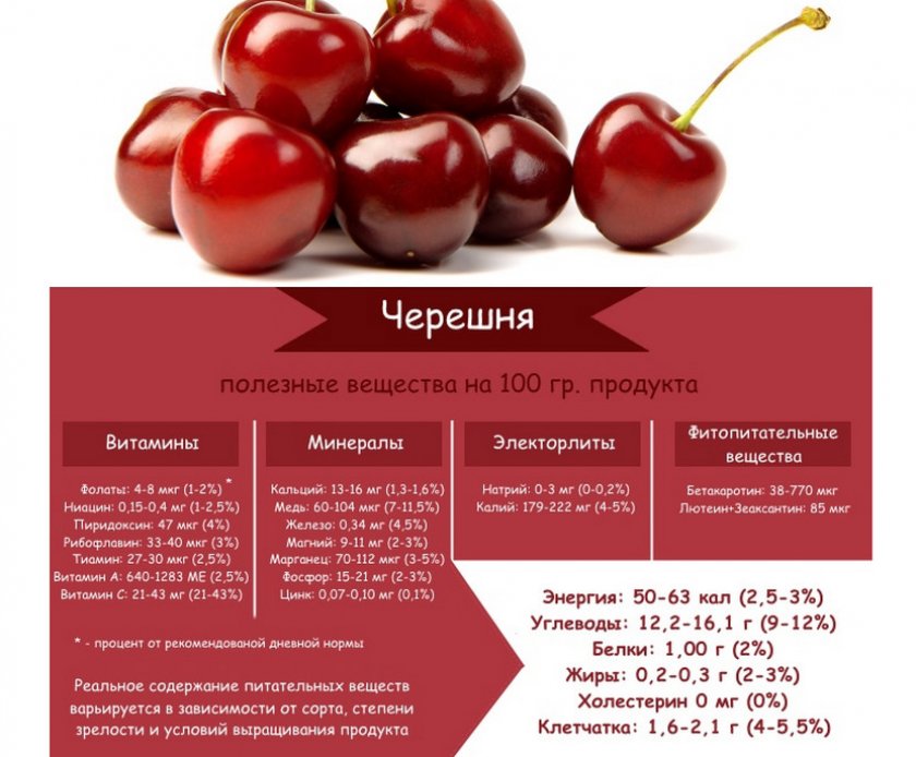 Пищевая ценность, свойства и калорийность вишни