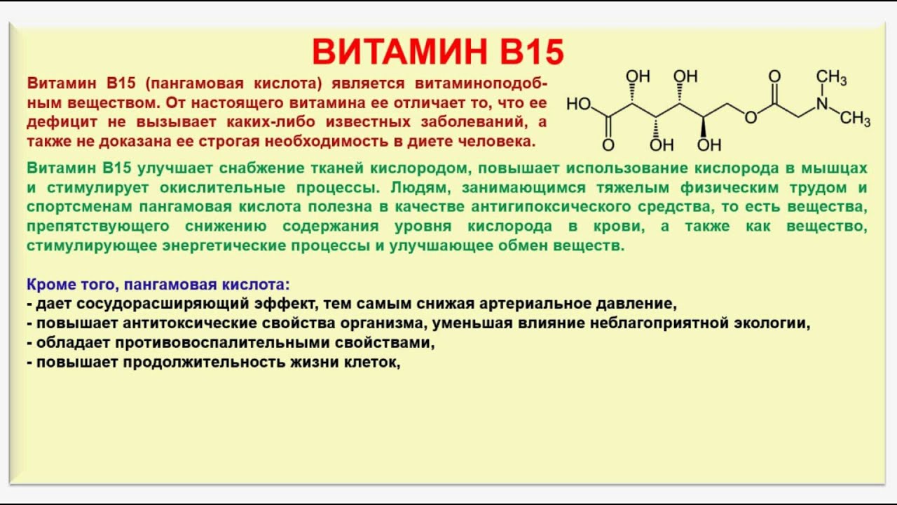 Витамин в15 (пангамовая кислота): для чего нужен организму, в каких продуктах и препаратах содержится