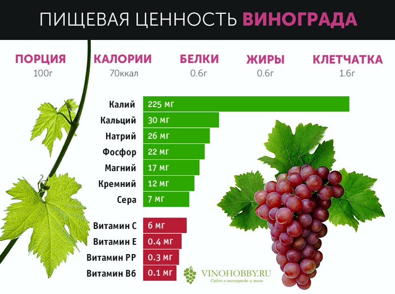 Виноград: калорийность на 100 грамм, польза, вред, бжу