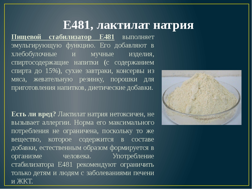E481 Лактилаты натрия - описание пищевой добавки, польза и вред, использование