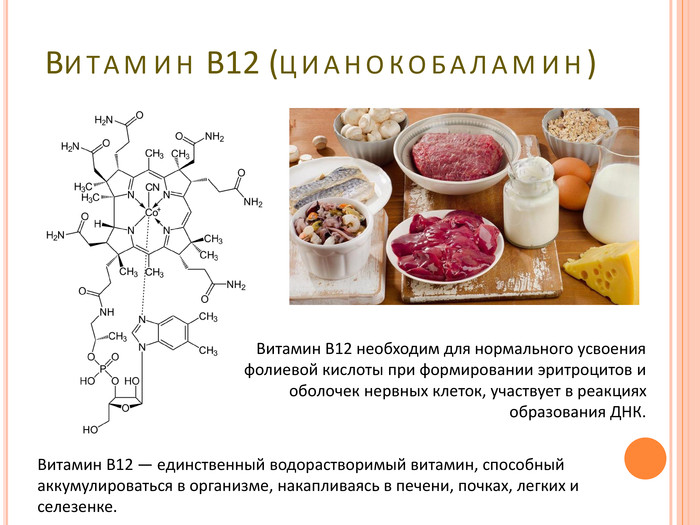 Витамин B12 Кобаламин - описание витамина, пищевые источники, польза и вред, суточная потребность, использование